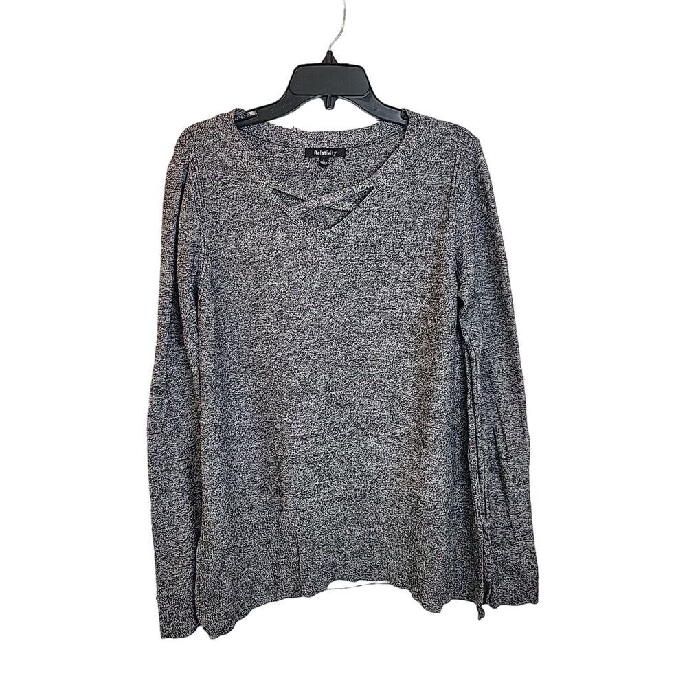 Relativity Gray V-Neck Knit‎ Long Sleeve Pullover Sweater Women's Size Large